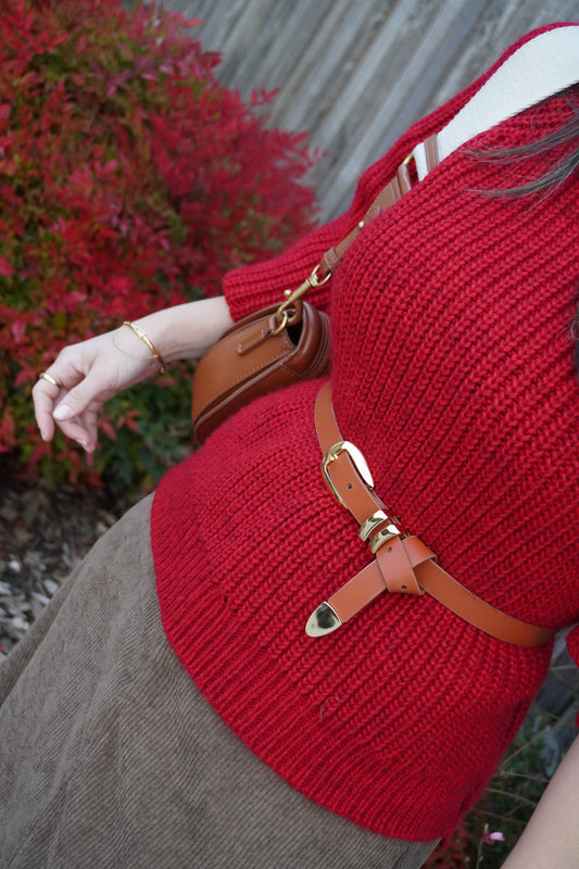 Genuine Leather Belt - Slim Gold Metal Buckle