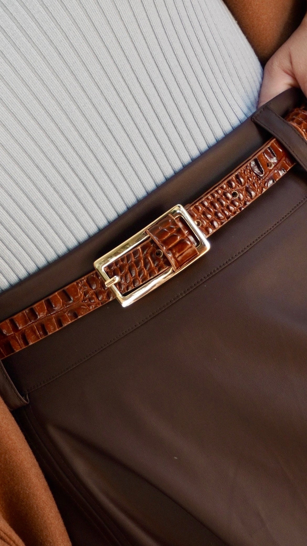 Croc Belt with Rectangular Gold Bukle