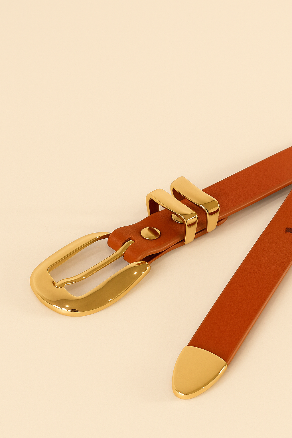 Genuine Leather Belt - Slim Gold Metal Buckle
