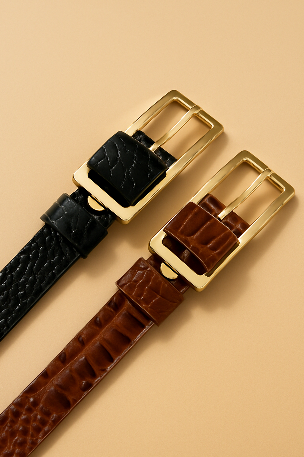 Croc Belt with Rectangular Gold Bukle