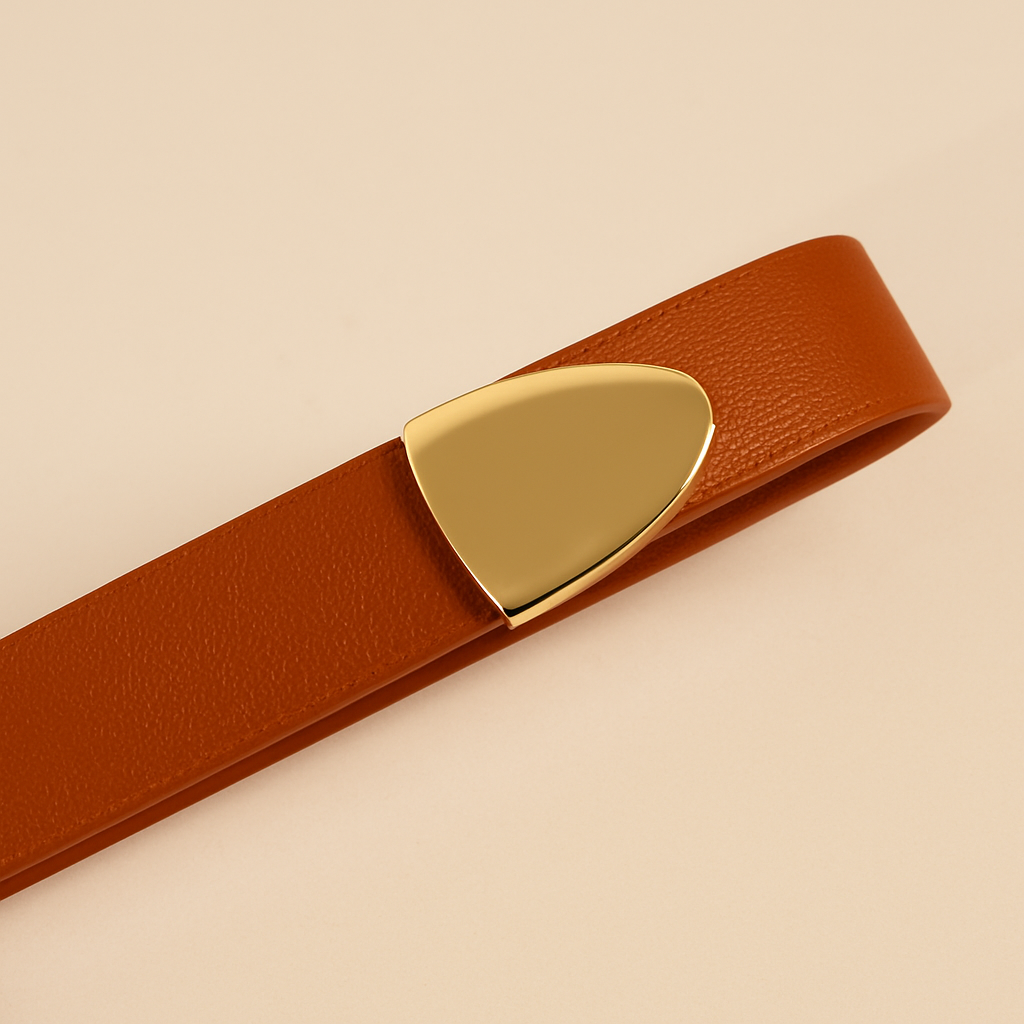 Genuine Leather Belt - Slim Gold Metal Buckle
