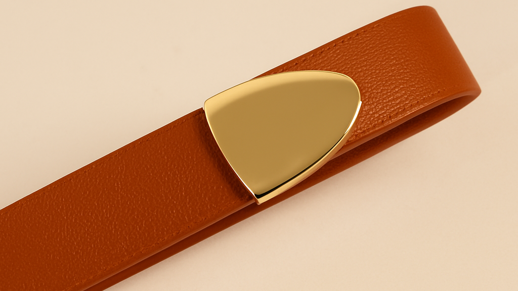 Genuine Leather Belt - Slim Gold Metal Buckle