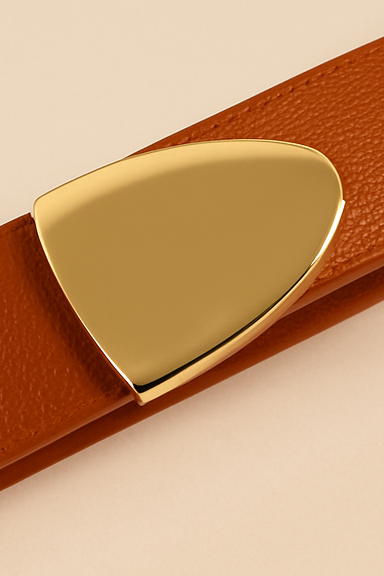 Cinnamon Brown Genuine Leather Belt - Slim Gold Metal Buckle