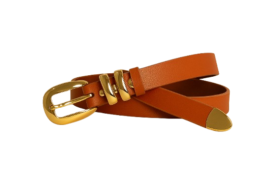 Genuine Leather Belt - Slim Gold Metal Buckle