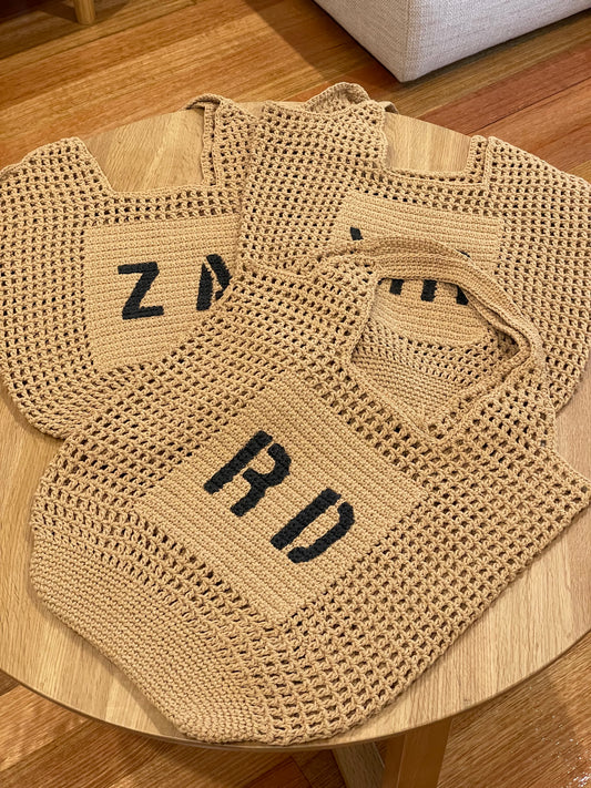 Personalised Cotton Rope Crochet Bag– Camel