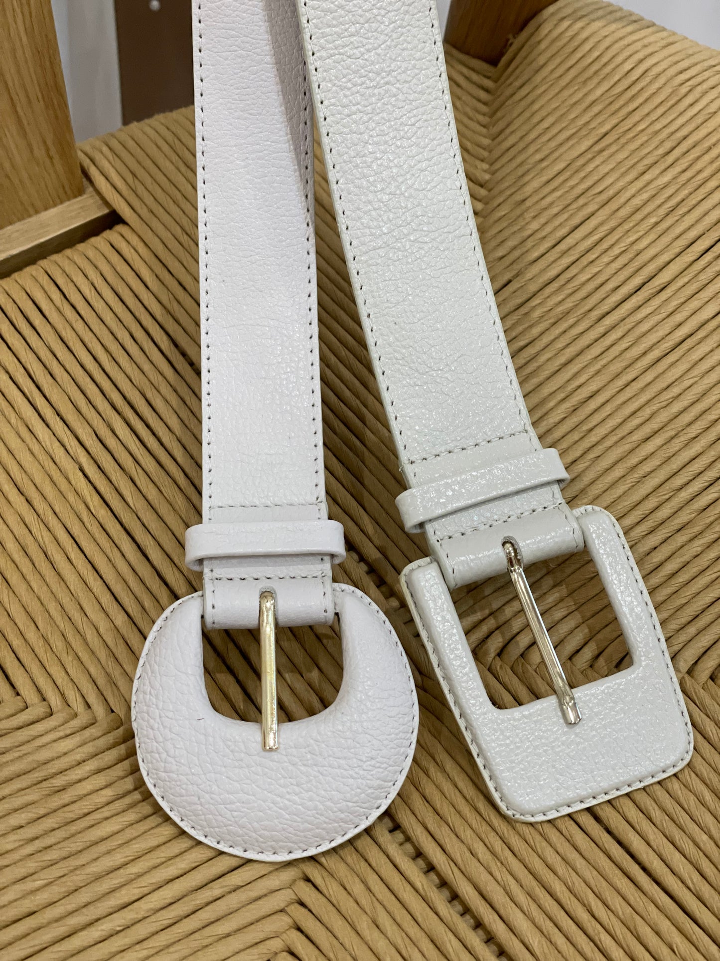 Off White Genuine Leather Belt- Rectangular Buckle