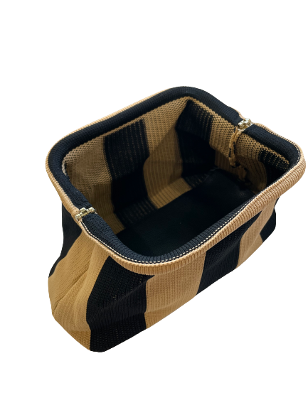 Black and Camel- Striped Crochet Bag