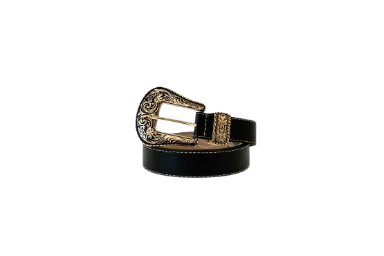 Black Western Leather Belts with Gold Buckle Details