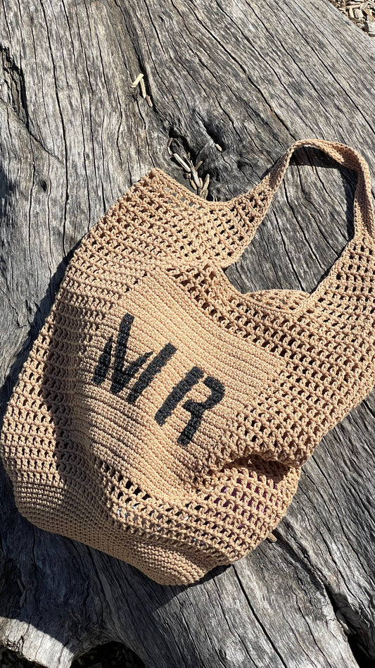 Personalised Cotton Rope Crochet Bag– Camel