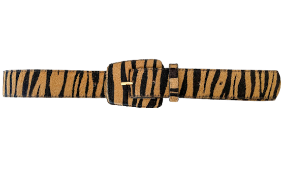 Tiger/ Animal Print Genuine Leather Belt- Rectangular Buckle