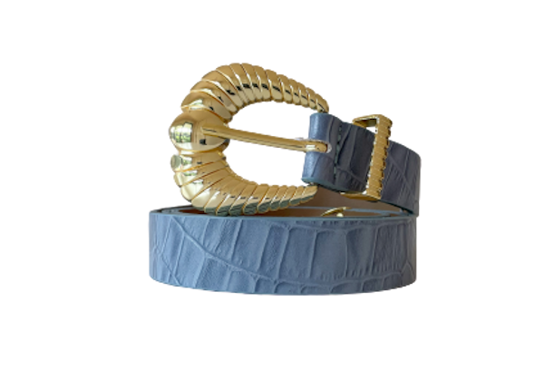 Pastel Blue - Mini Croc Effect with Gold Buckle