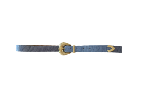 Pastel Blue - Mini Croc Effect with Gold Buckle