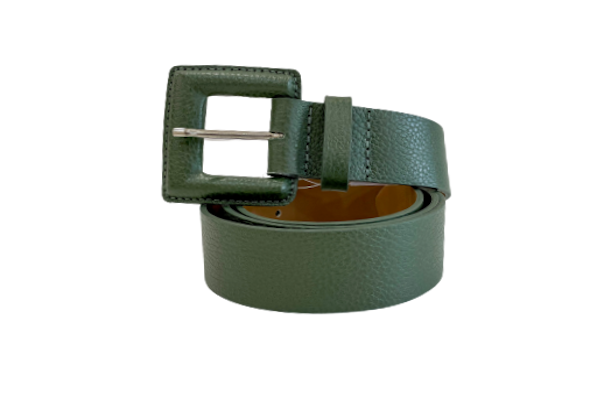 Dark Khaki Green Genuine Leather Belt- Square Buckle
