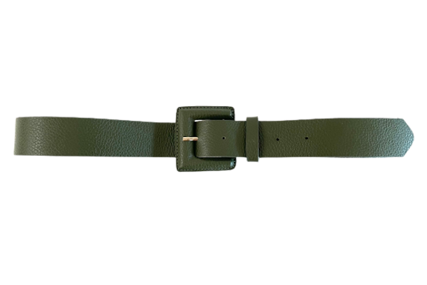Dark Khaki Green Genuine Leather Belt- Square Buckle