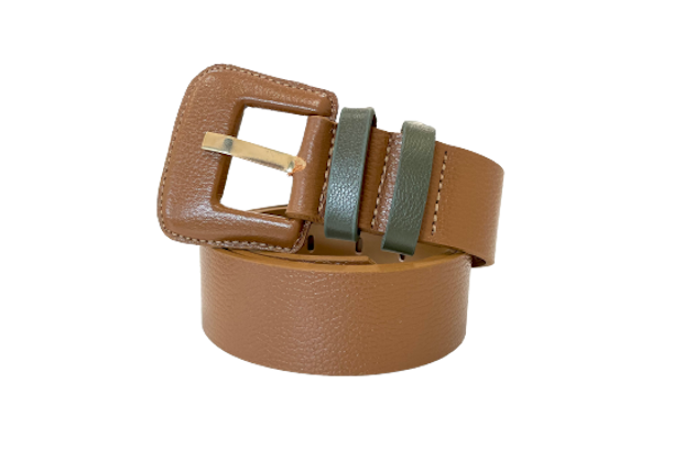 Brown Khaki Green Belt with Green Double Loop
