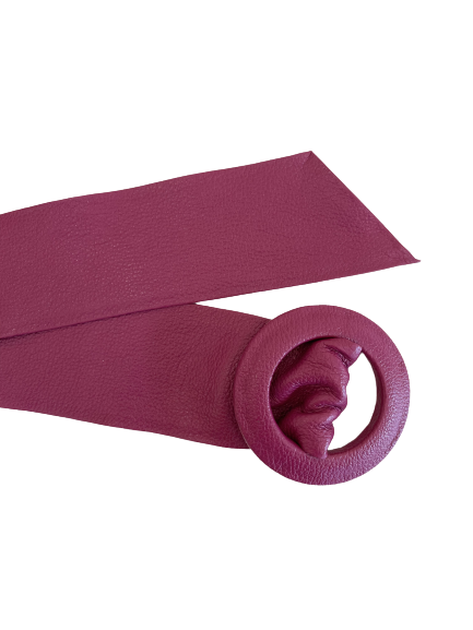 Burnt Pink- Covered Round Buckle Genuine Leather Belt