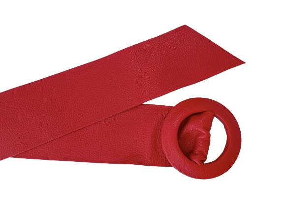 Red -Covered Round Buckle Genuine Leather Belt