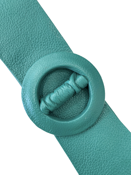 Light Sea Green- Covered Round Buckle Genuine Leather Belt