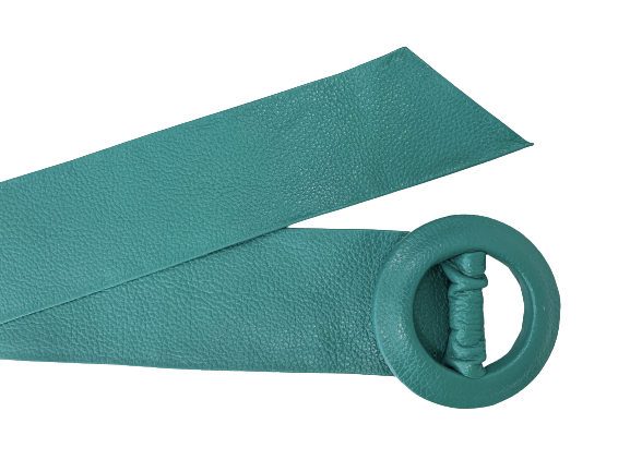 Light Sea Green- Covered Round Buckle Genuine Leather Belt