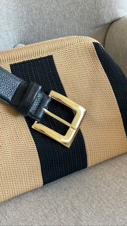 Black Classic Genuine Leather Belt - Gold Metal Buckle
