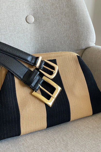 Black Genuine Leather Belt - Slim Gold Metal Buckle