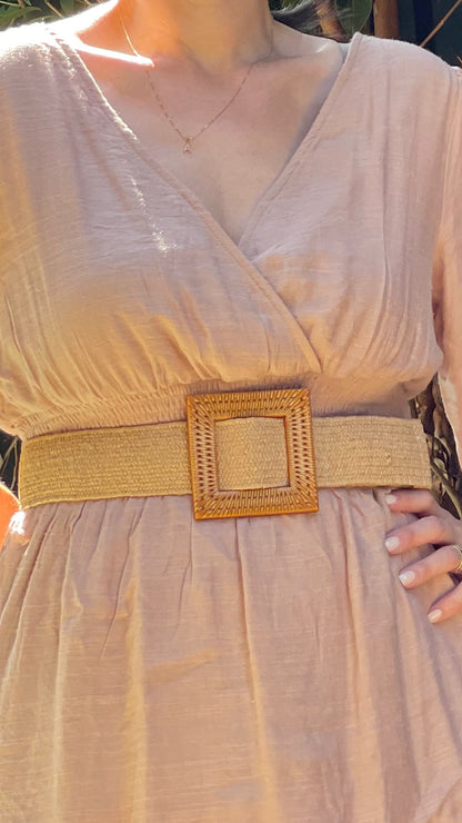 Camel Woven Waist Belt - Square Buckle