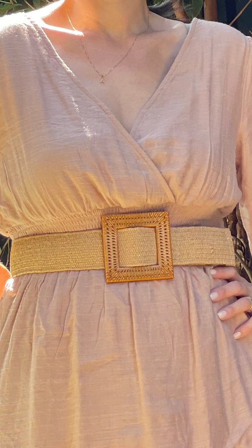 Camel Woven Waist Belt - Square Buckle