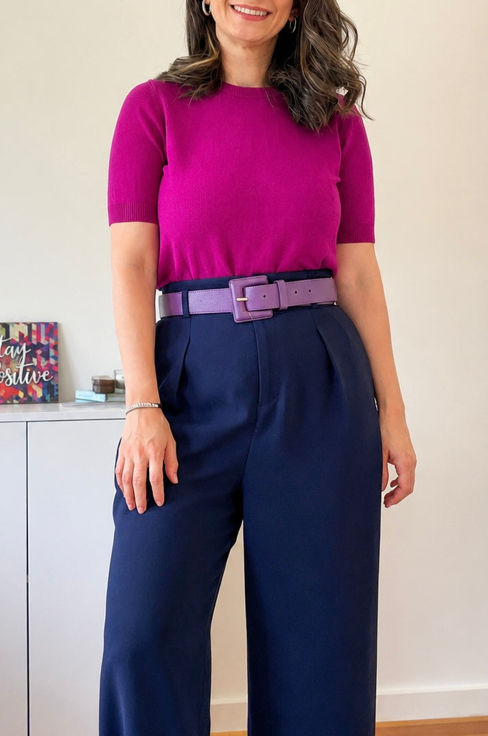 Purple Genuine Leather Belt - Square Buckle
