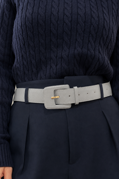 Pastel Blue Genuine Leather Belt - Rectangular Buckle