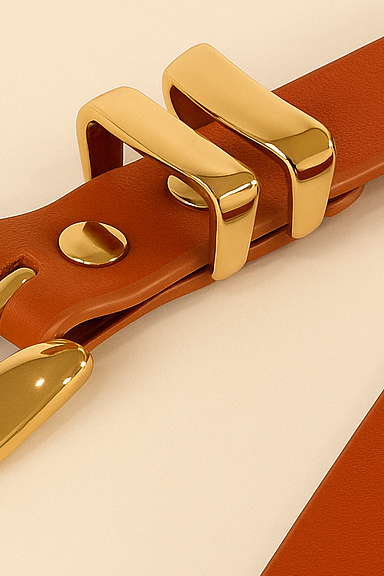 Cinnamon Brown Genuine Leather Belt - Slim Gold Metal Buckle