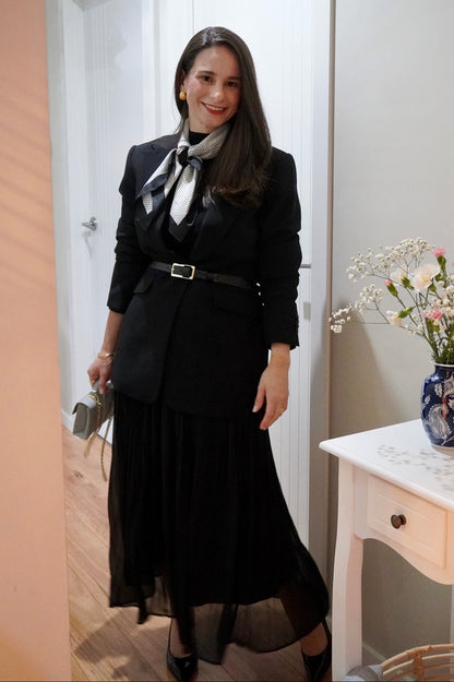 Black Slim Gold Belt with Rectangular Buckle - Croc Effect