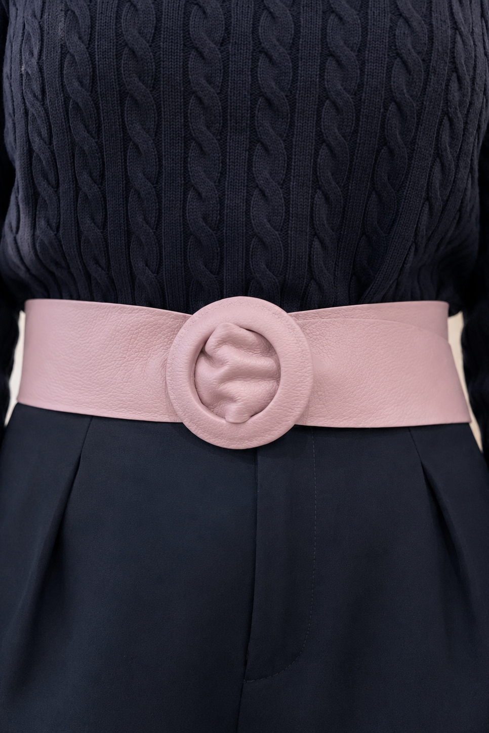 Lavender Covered Genuine Leather - Round Buckle Belt