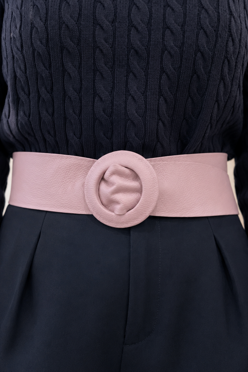 Lavender Covered Genuine Leather - Round Buckle Belt