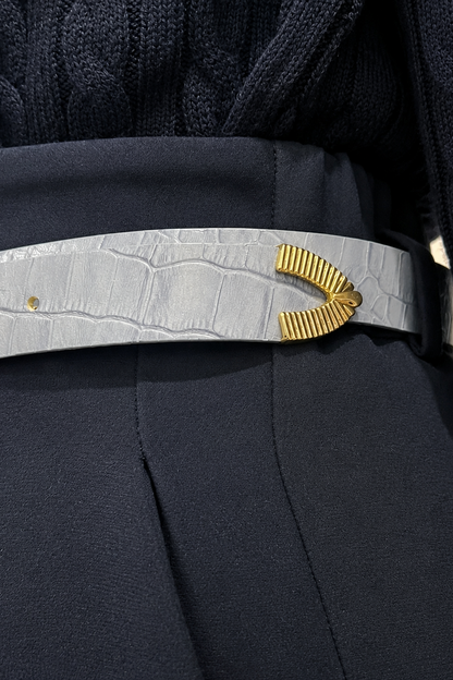 Pastel Blue Effect with Gold Buckle - Croc Effect