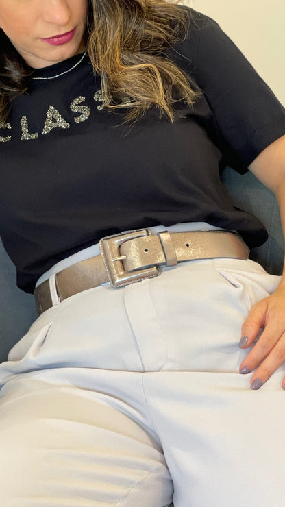 Silver Genuine Leather Belt - Square Buckle