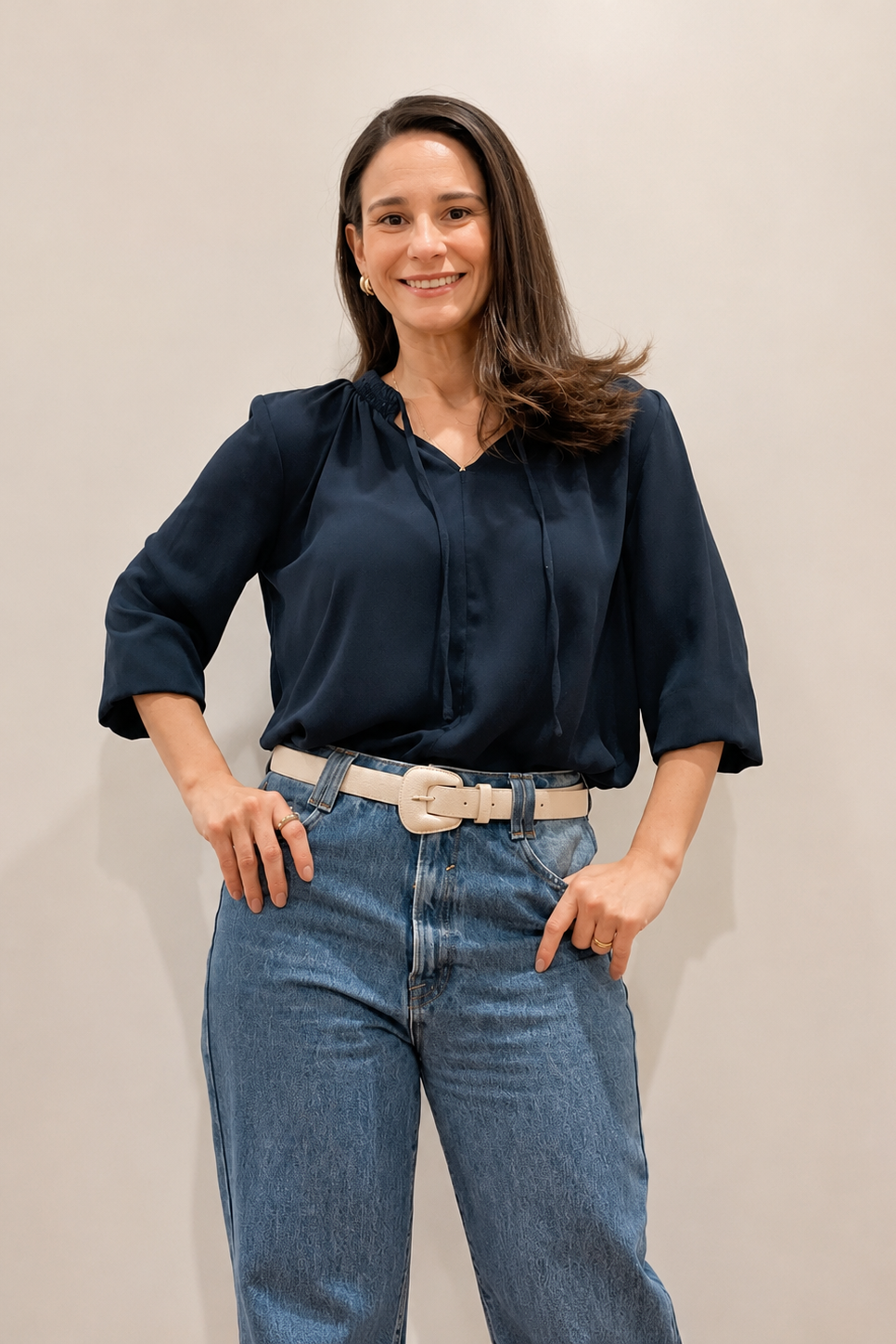 Oatmeal Genuine Leather - Slim Belt