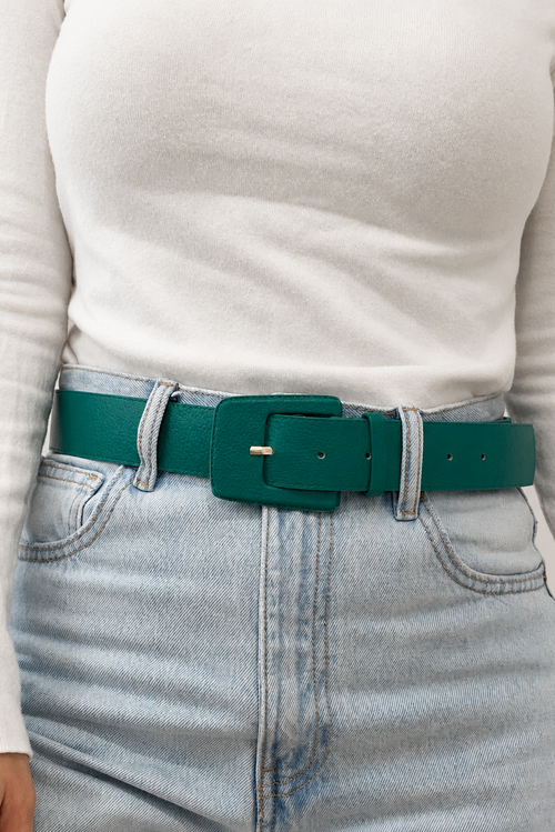 Light Sea Green Genuine Leather Belt - Rectangular Buckle