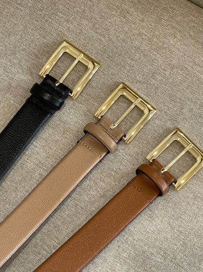 Camel  Classic Genuine Leather Belt - Gold Metal Buckle