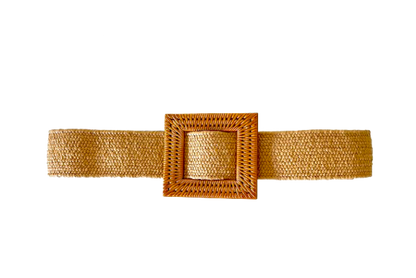 Camel Woven Waist Belt - Square Buckle