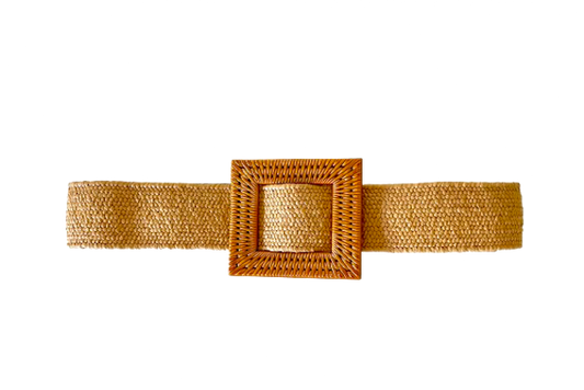 Camel Woven Waist Belt Square Buckle