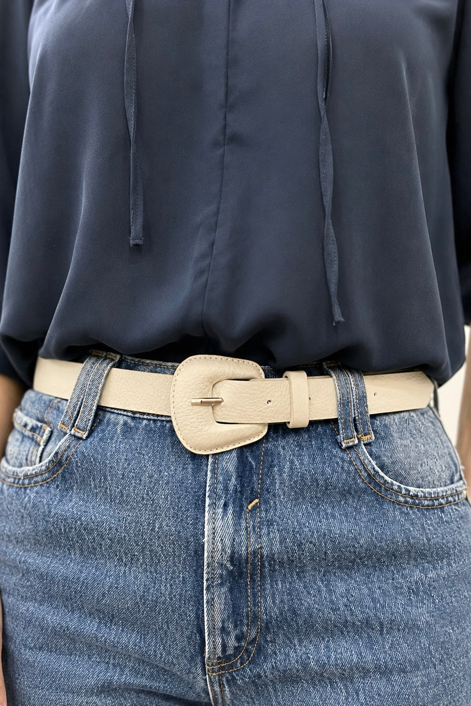 Oatmeal Genuine Leather - Slim Belt