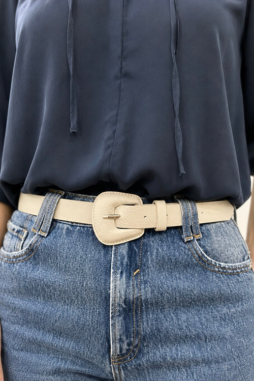 Oatmeal Genuine Leather - Slim Belt