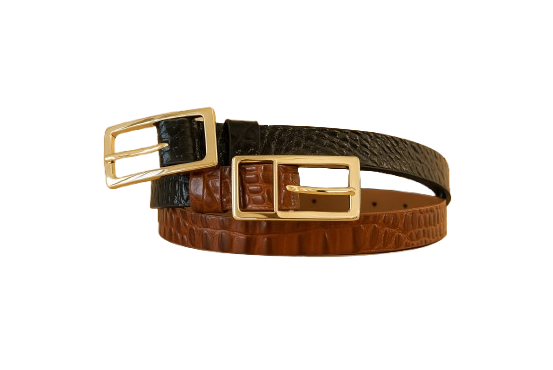 Croc Belt with Rectangular Gold Bukle