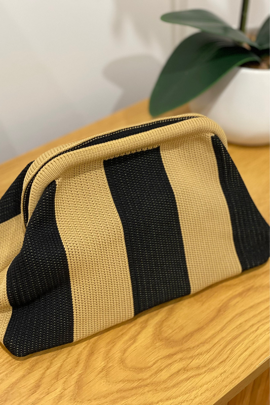 Black and Camel Striped - Crochet Clutch