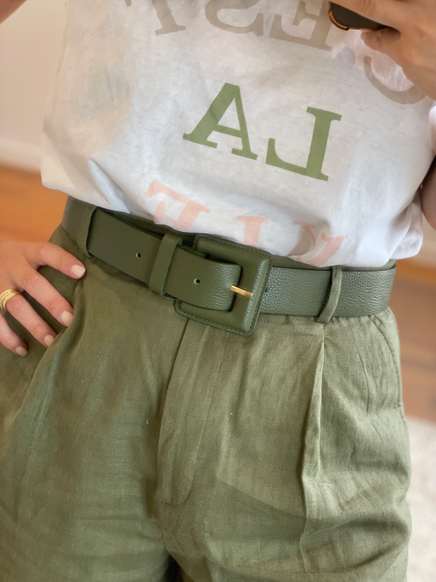 Dark Khaki Green Genuine Leather Belt- Square Buckle