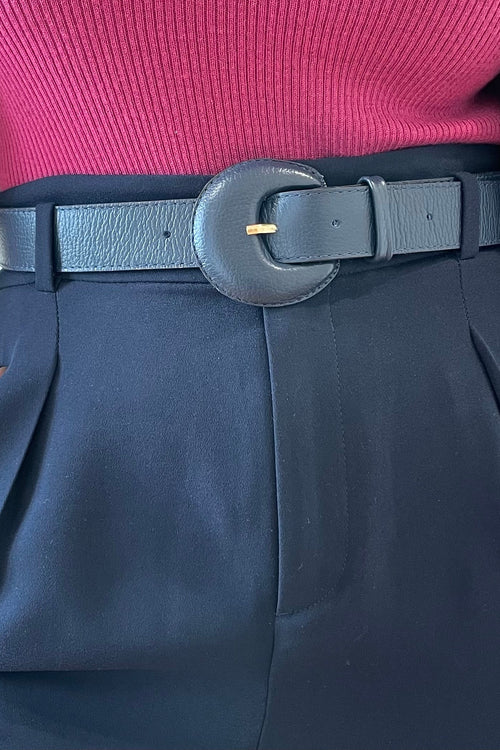 Navy Blue Genuine Leather Belt - Arch Buckle
