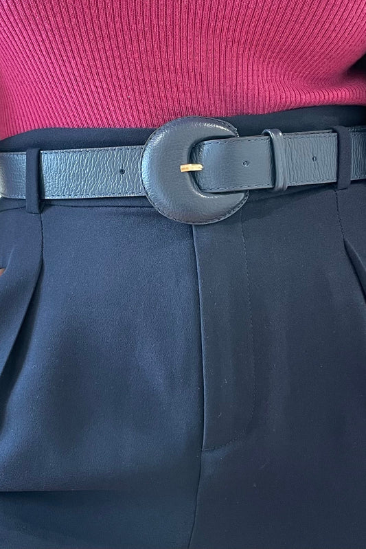 Navy Blue Genuine Leather Belt- Arch Buckle