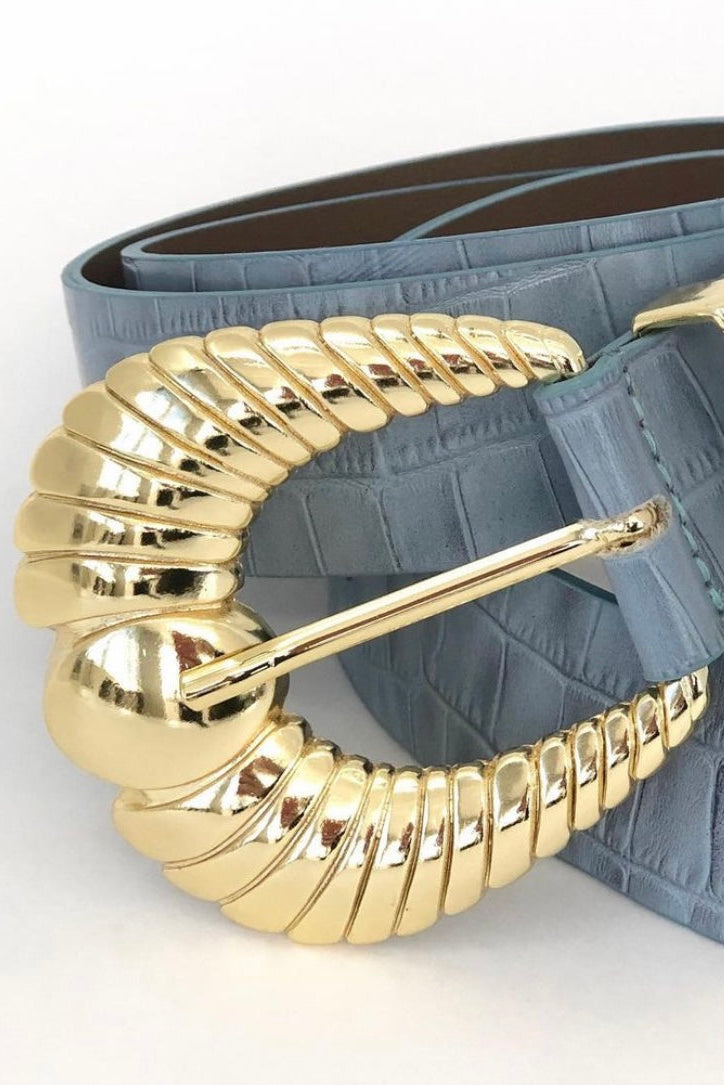Pastel Blue Effect with Gold Buckle - Croc Effect