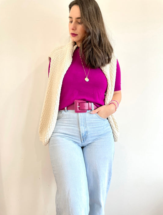 Burnt Pink Genuine Leather Belt- Square Buckle