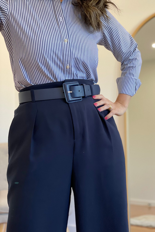 Navy Genuine Leather Belt - Square Buckle